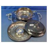 Silver-Plated Serving Tray, Bowl & Lid Set