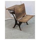Antique Cast Iron & Wood School Desk Combination