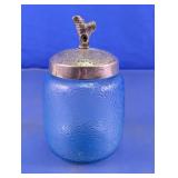 Textured Blue Glass Jar with Pewter Bird Lid