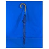 Vtg Black Stick Umbrella with Faux Bamboo Handle