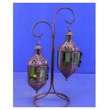 Metal Lantern Candle Holder Pair