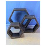 Black Wooden Hexagonal Floating Wall Shelf Set