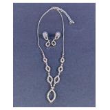 Rhinestone Marquise Necklace & Drop Earrings Set