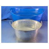 Blue Plastic & Galvanized Metal Utility Tub Set