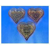 Vintage Amber Carnival Heart Glass Dishes Trio