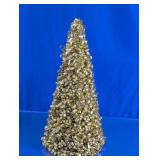 Gold-Tone Curled Ribbon Christmas Cone Tree