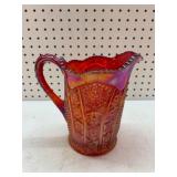 Sunset Carnival glass pitcher red