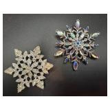 Two Snowflake Brooches, One Signed 'Sarah & Co’