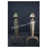 Brass Hammered Andirons 17.5'H x 8.5'W x 15'D