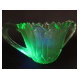 Antique Uranium Glass Petal Double Handled Sugar