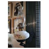 Antique Cast Iron Swing Arm Porcelain Oil Lamp