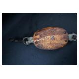Antique Wood  Double Pulley