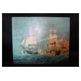Stretch Canvas of Two Ships in Battle 20'H x 24'W