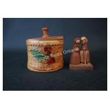 Hand Painted Bark Box & Polish Carved Figurines