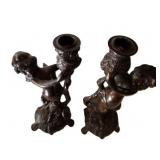 Pair Bronze Cherub Candleholders