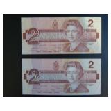 1986 Canadian $2 Bank Notes