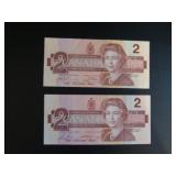 1986 Canadian $2 Bank Notes