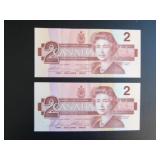 1986 Canadian $2 Bank Notes