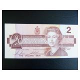 1986 Canadian $2 Note Serial No. CB19475224