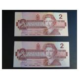 1986 Canadian $2 Bank Notes