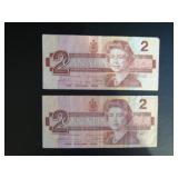 1986 Canadian $2 Bank Notes