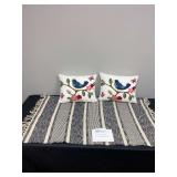 2 Bird Pillows and Woven Rug
