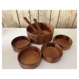Wooden Salad Bowl Set with Serving Utensils and Bowls