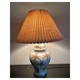 Floral Ceramic Table Lamp with Pleated Shade