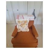 Upholstered Armchair with Floral Pillow