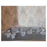 Assorted Clear Glassware Bowls, Vases, Candle Holders