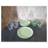 Collection of Light Green Plates and Drinking Glasses