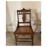 Ornate Wood Chair with Woven Seat