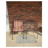 Set of Two Metal Patio Chairs - One with Striped Cushion