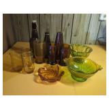 Assorted Collection of Amber and Green Glassware