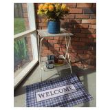Outdoor Decor Grouping: Table, Plant, Welcome Mat & More