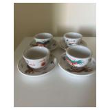 Set of Four Japanese Dragon Tea Cups with Saucers