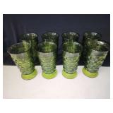 Set of 8 Textured Green Footed Drinking Glasses