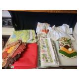Mixed Lot of Fabrics, Table Linens, and Crochet Doll