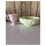 Two Fenton Milk Glass Pieces: Bowl and Cup