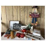 Fall and Winter Home Decor Lot with Scarecrow, Pumpkins, and More