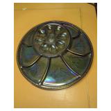 Iridescent Carnival Glass Oyster or Relish Serving Tray
