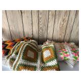Lot of 3 Colorful Crocheted Throw Blankets