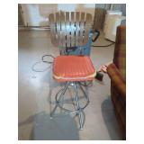Retro Style Chrome Bar Stool with Orange Seat
