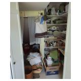 Contents of Shelved Closet: Textiles, Baskets, Cookware, and More