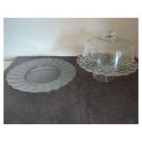 Clear Glass Cake Stand with Matching Plate