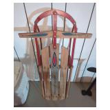Sears Wooden Sled with Red Metal Frame