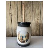 Stoneware Butter Churn with Lid and Dasher, Horse and Buggy Scene