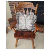Wooden Armchair with Decorative Back and Quilted Pillow