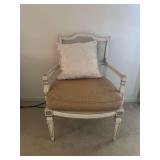 White Painted Accent Chair with Woven Seat and Pillow