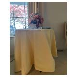 Round Rattan Folding Table with Wax Warmer, Vase, and Accessories